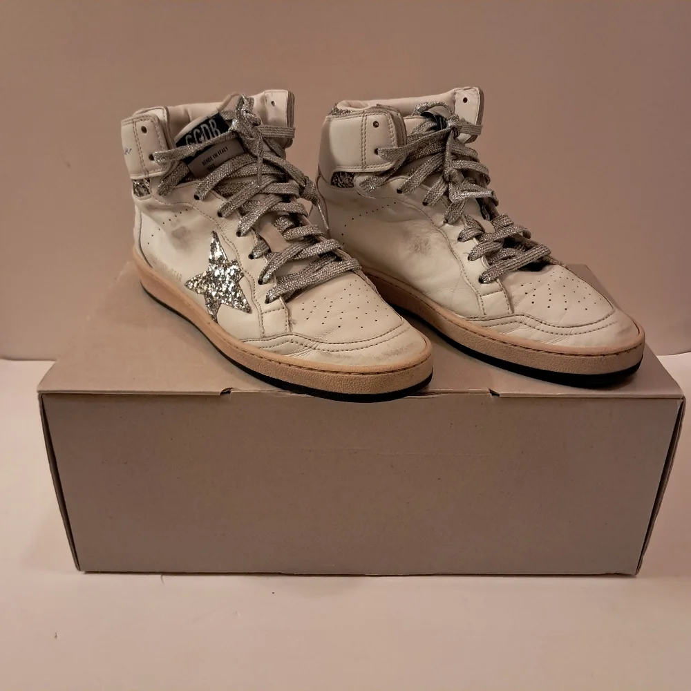 Golden Goose Sneakers Women's 38 8 Skystar High Top Leather Sequins Designer - Picture 1 of 16